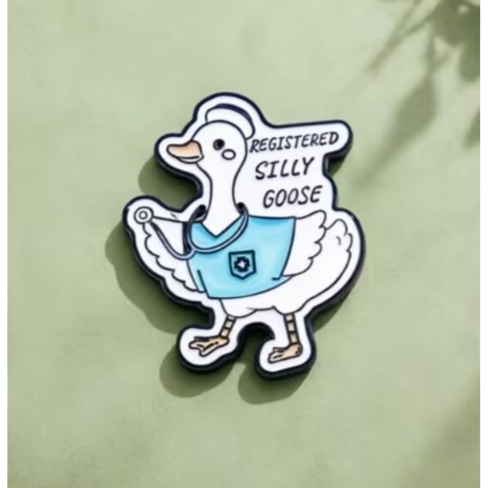 Registered Silly Goose Enamel Pin Medical Nurse Doctor Scrub Blue White